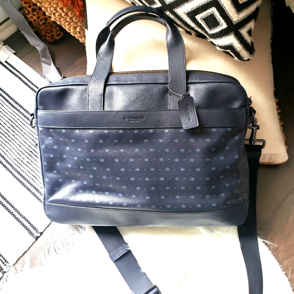 ππ Coach Two-Tone Blue Leather Laptop Bag Briefcase with Adjustable Strap EUC - Picture 6 of 8